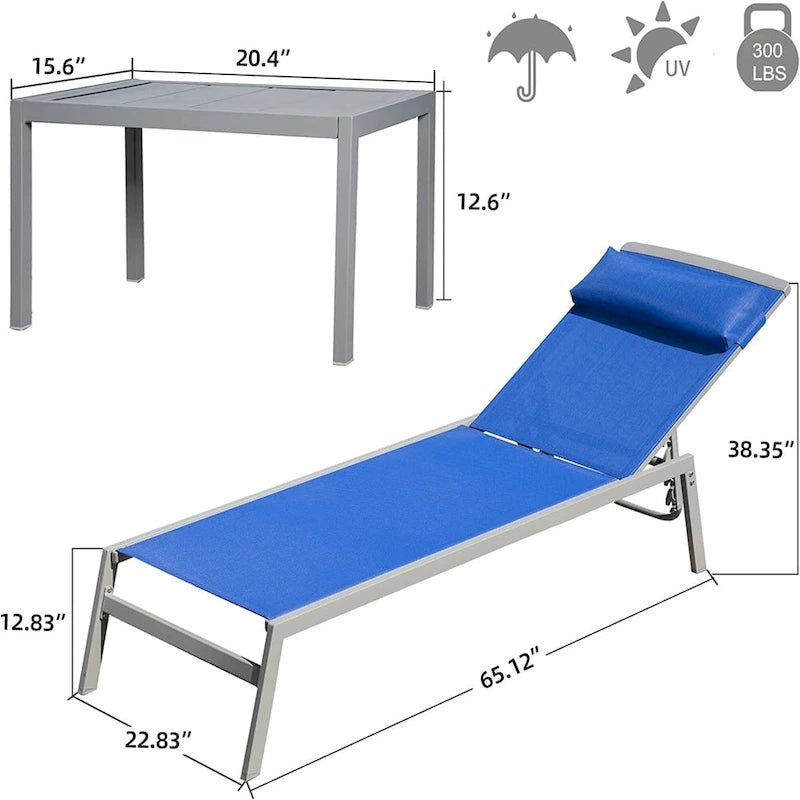 3 chaises longues de piscine réglables en aluminium