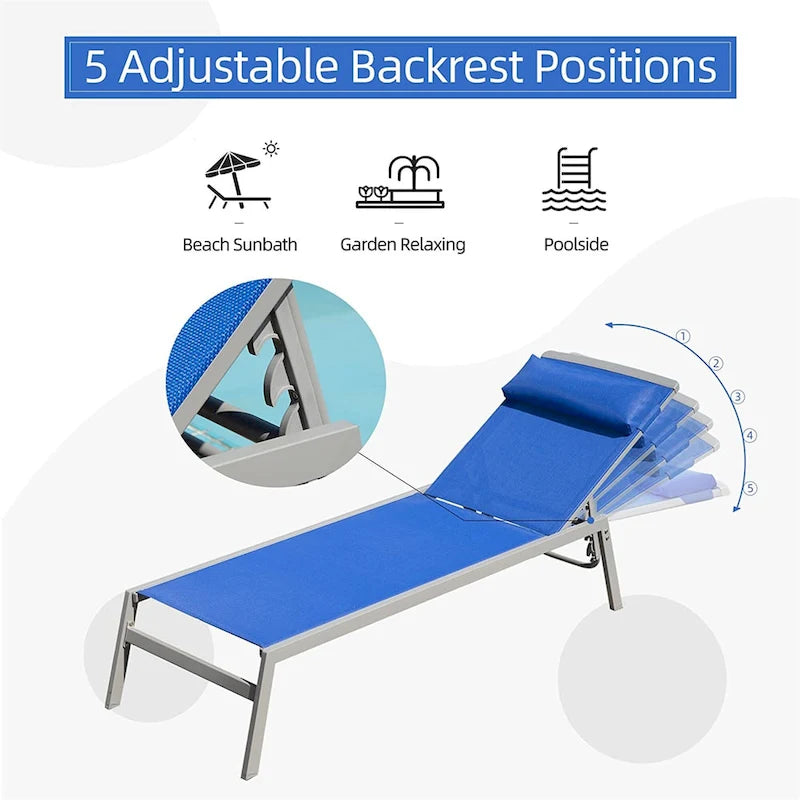 3 chaises longues de piscine réglables en aluminium