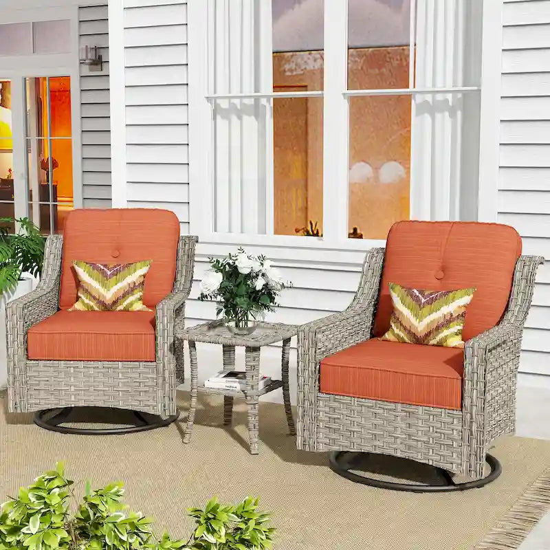 XIZZI Ensemble de bistro 3 pièces, fauteuil à bascule pivotant en rotin, mobilier d'extérieur