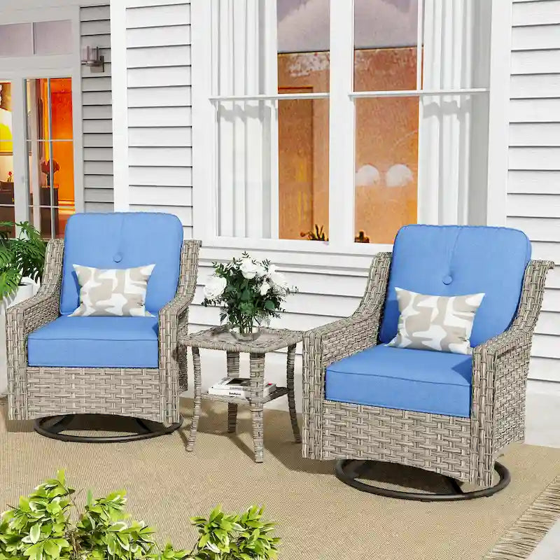 XIZZI Ensemble de bistro 3 pièces, fauteuil à bascule pivotant en rotin, mobilier d'extérieur