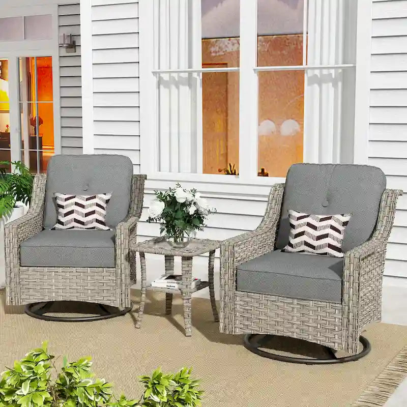 XIZZI Ensemble de bistro 3 pièces, fauteuil à bascule pivotant en rotin, mobilier d'extérieur