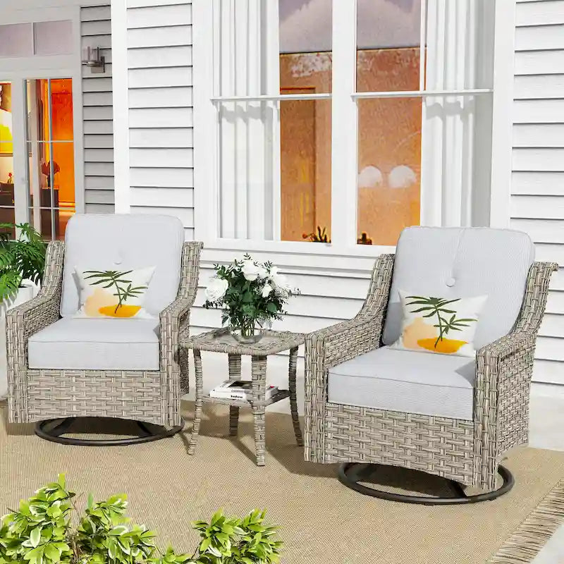 XIZZI Ensemble de bistro 3 pièces, fauteuil à bascule pivotant en rotin, mobilier d'extérieur