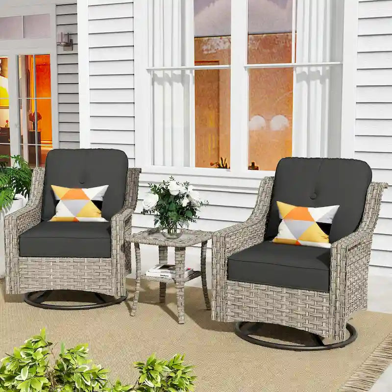 XIZZI Ensemble de bistro 3 pièces, fauteuil à bascule pivotant en rotin, mobilier d'extérieur