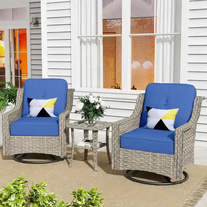 XIZZI Ensemble de bistro 3 pièces, fauteuil à bascule pivotant en rotin, mobilier d'extérieur