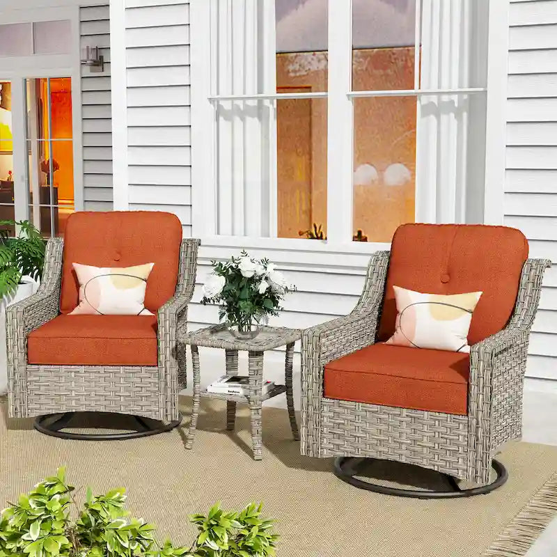 XIZZI Ensemble de bistro 3 pièces, fauteuil à bascule pivotant en rotin, mobilier d'extérieur