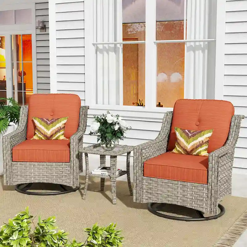 XIZZI Ensemble de bistro 3 pièces, fauteuil à bascule pivotant en rotin, mobilier d'extérieur