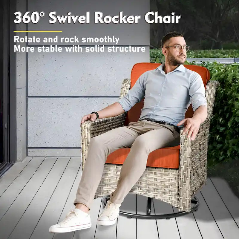 XIZZI Ensemble de bistro 3 pièces, fauteuil à bascule pivotant en rotin, mobilier d'extérieur