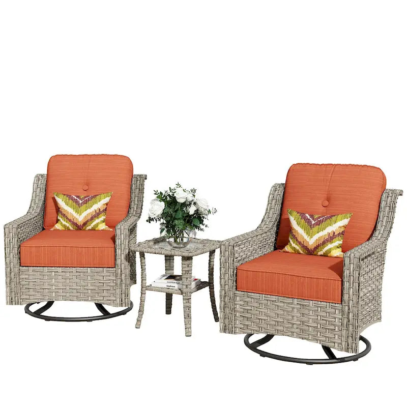 XIZZI Ensemble de bistro 3 pièces, fauteuil à bascule pivotant en rotin, mobilier d'extérieur