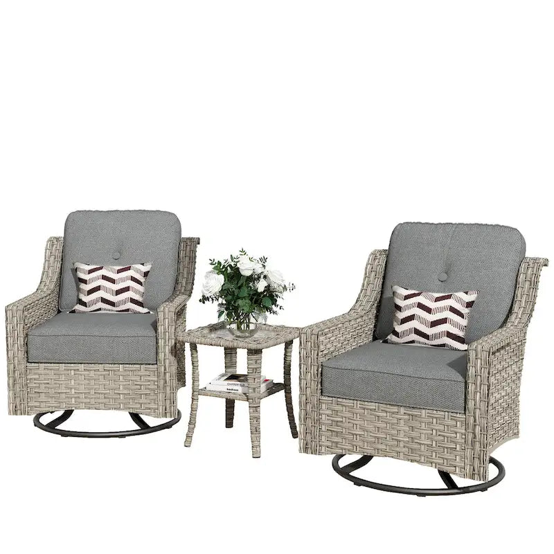 XIZZI Ensemble de bistro 3 pièces, fauteuil à bascule pivotant en rotin, mobilier d'extérieur