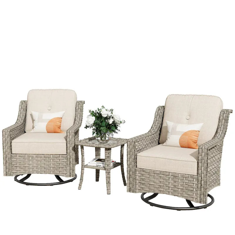 XIZZI Ensemble de bistro 3 pièces, fauteuil à bascule pivotant en rotin, mobilier d'extérieur