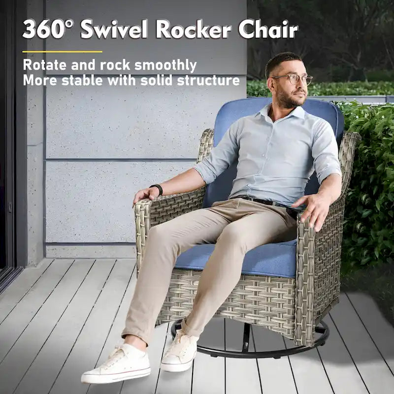 XIZZI Ensemble de bistro 3 pièces, fauteuil à bascule pivotant en rotin, mobilier d'extérieur