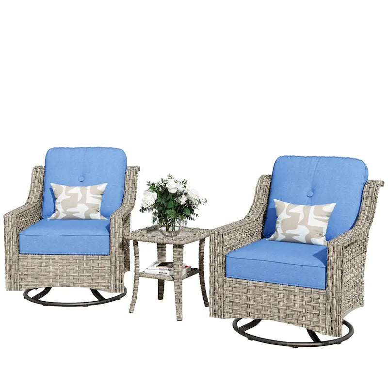 XIZZI Ensemble de bistro 3 pièces, fauteuil à bascule pivotant en rotin, mobilier d'extérieur