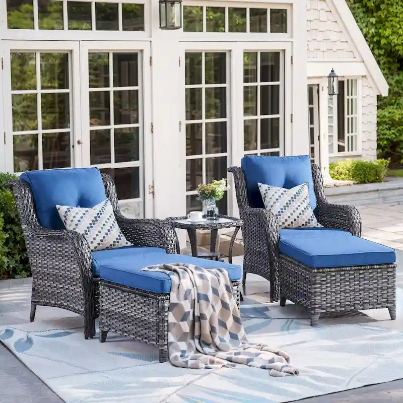 Pocassy Salon de Jardin 5 Pièces, Chaises en Rotin avec Ottomans et Table