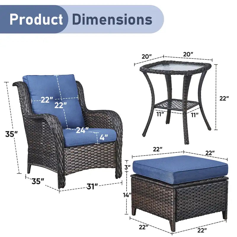 Pocassy Salon de Jardin 5 Pièces, Chaises en Rotin avec Ottomans et Table