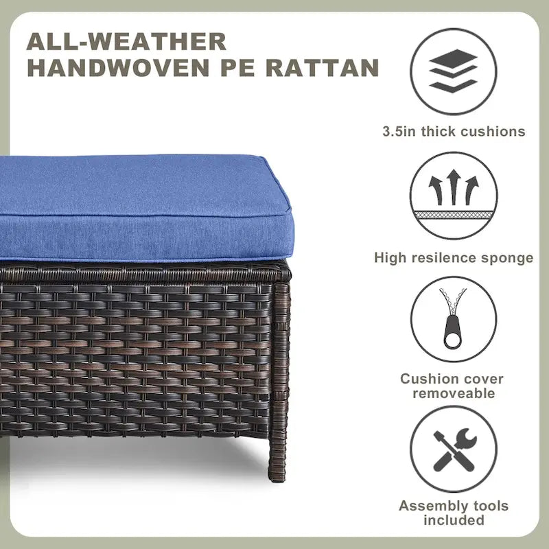 Pocassy Salon de Jardin 5 Pièces, Chaises en Rotin avec Ottomans et Table