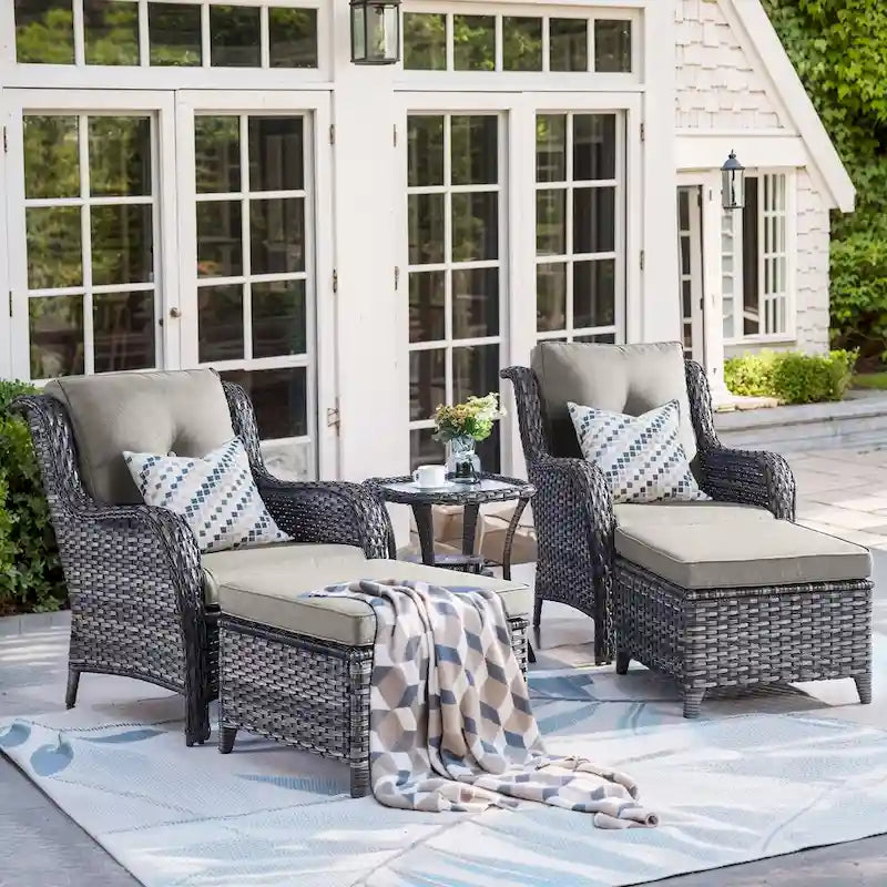 Pocassy Salon de Jardin 5 Pièces, Chaises en Rotin avec Ottomans et Table