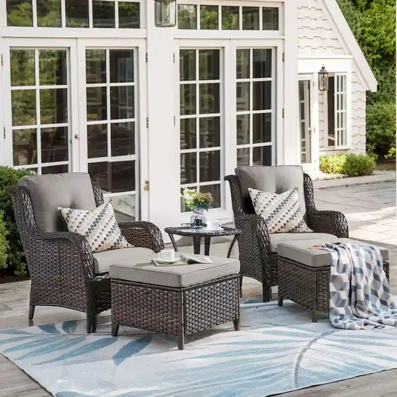 Pocassy Salon de Jardin 5 Pièces, Chaises en Rotin avec Ottomans et Table