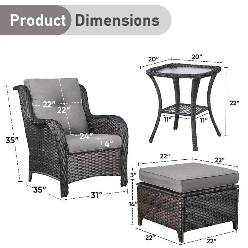 Pocassy Salon de Jardin 5 Pièces, Chaises en Rotin avec Ottomans et Table