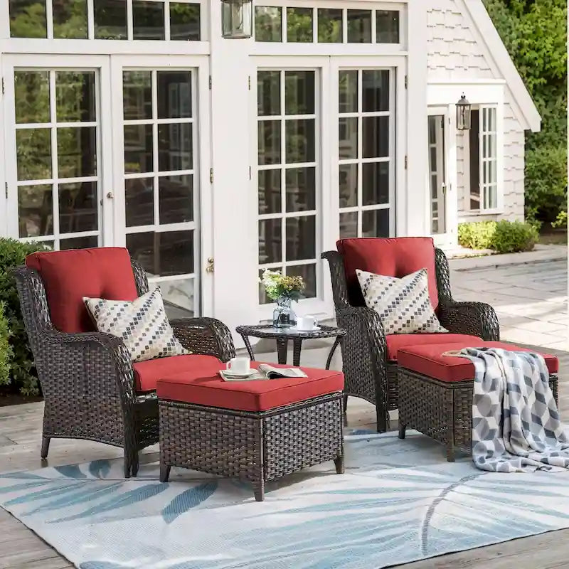 Pocassy Salon de Jardin 5 Pièces, Chaises en Rotin avec Ottomans et Table