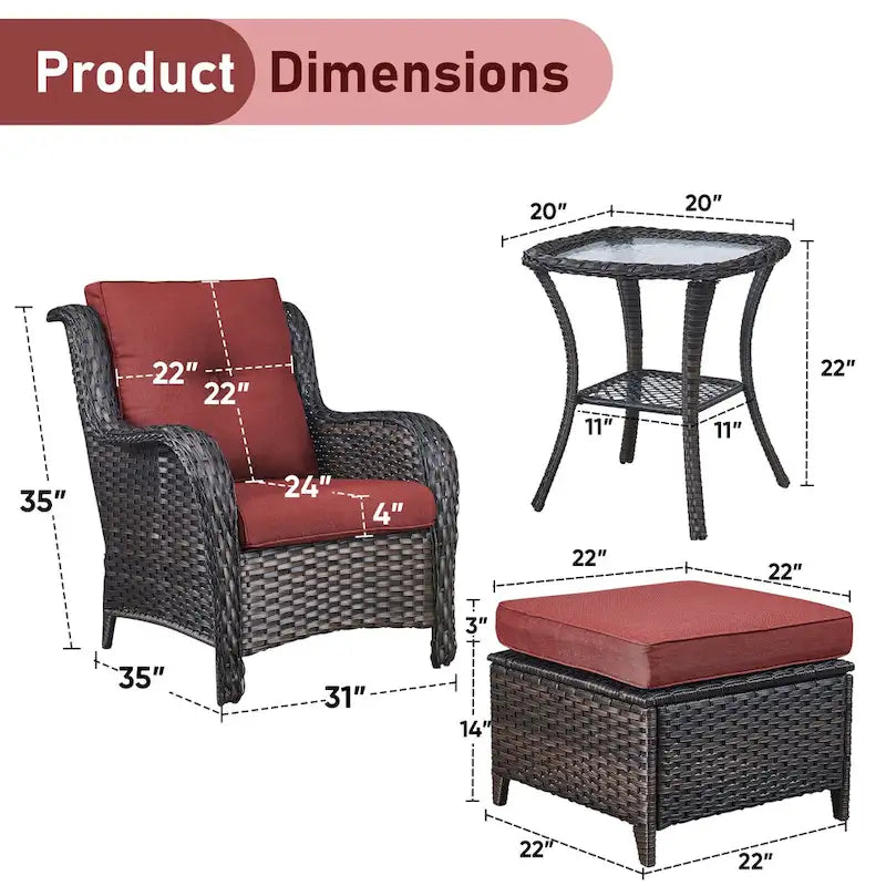 Pocassy Salon de Jardin 5 Pièces, Chaises en Rotin avec Ottomans et Table