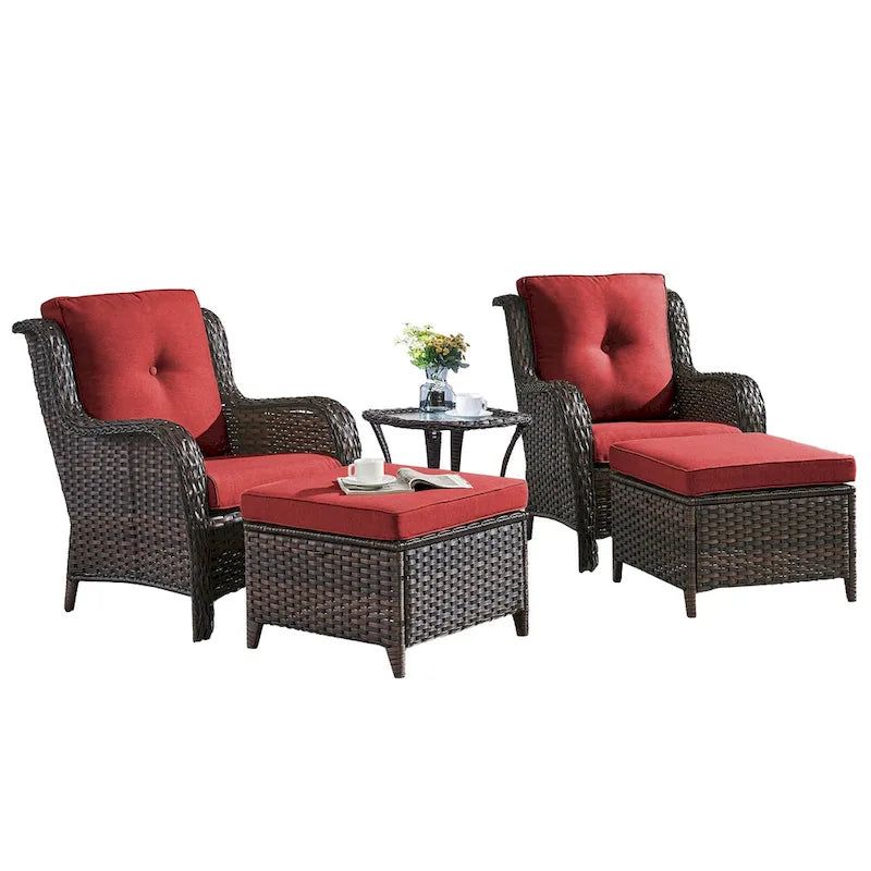 Pocassy Salon de Jardin 5 Pièces, Chaises en Rotin avec Ottomans et Table