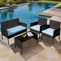 Ensemble de meubles de jardin en osier 4 pièces, salon de jardin en rotin avec coussins pour jardin et terrasse