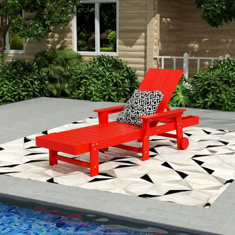Polytrends Shoreside Modern Poly Reclining Eco-Friendly All Weather Chaise Lounge With Arms & Wheels