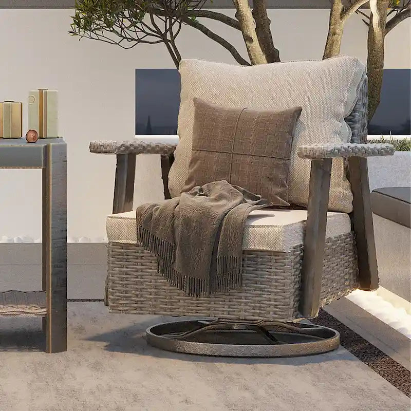 Cozywor Wicker Patio Outdoor Rocking Chair Swivel Lounge Chair