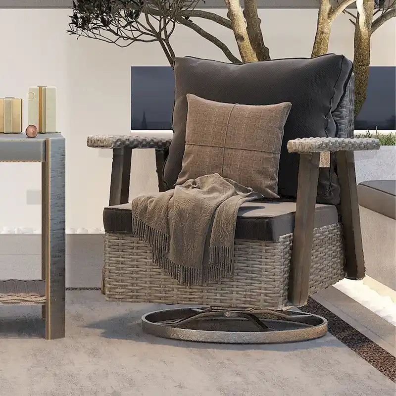 Fauteuil à bascule d'extérieur Cozywor Wicker Patio, fauteuil inclinable pivotant
