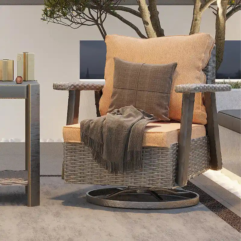 Fauteuil à bascule d'extérieur Cozywor Wicker Patio, fauteuil inclinable pivotant