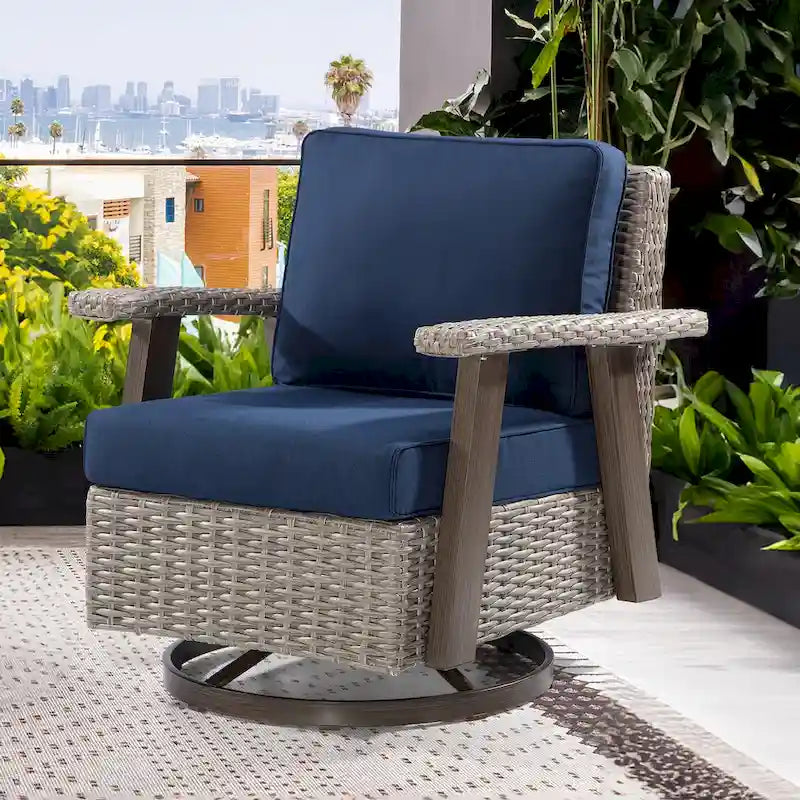Fauteuil à bascule d'extérieur Cozywor Wicker Patio, fauteuil inclinable pivotant