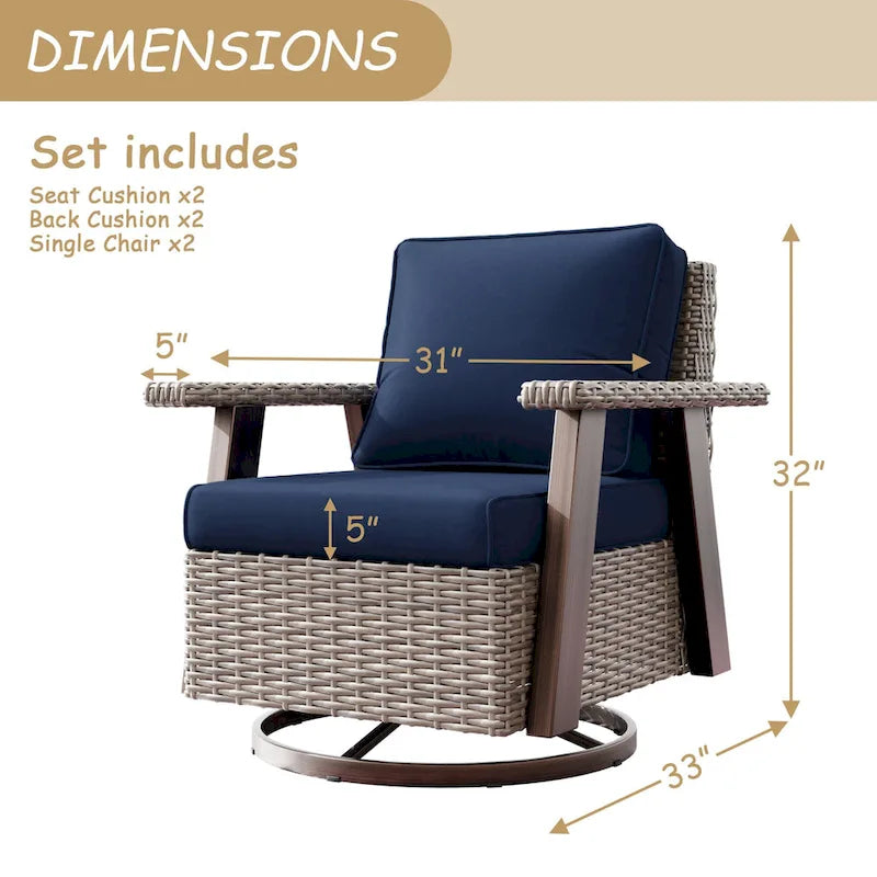 Fauteuil à bascule d'extérieur Cozywor Wicker Patio, fauteuil inclinable pivotant