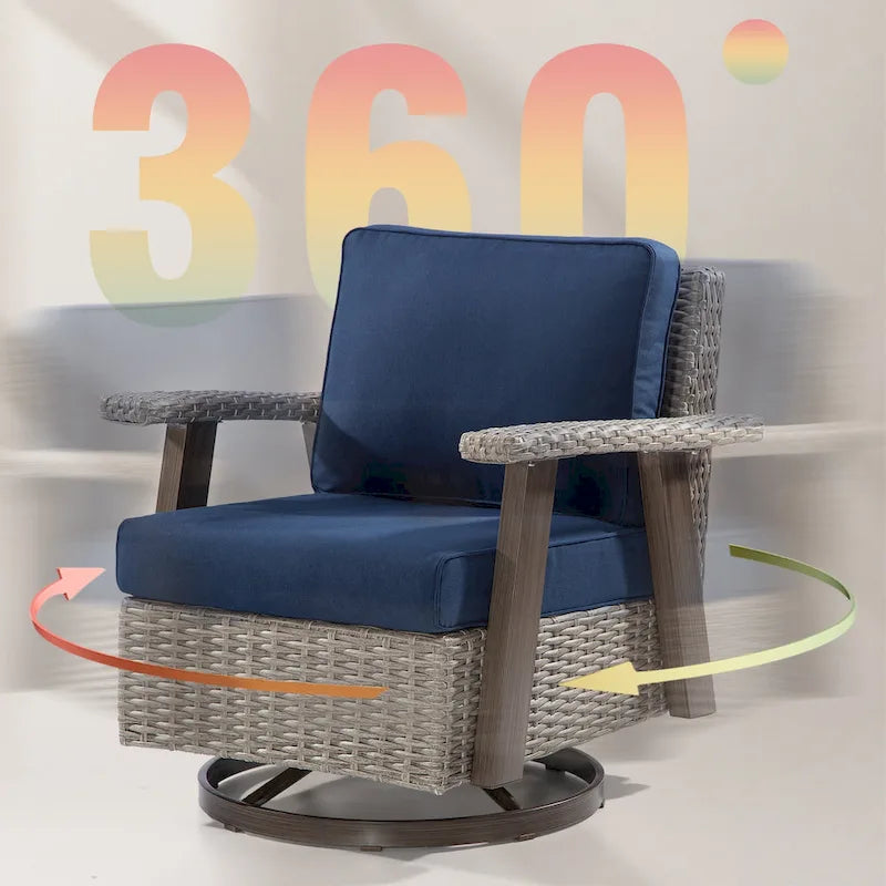 Fauteuil à bascule d'extérieur Cozywor Wicker Patio, fauteuil inclinable pivotant