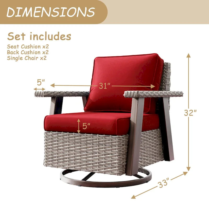 Fauteuil à bascule d'extérieur Cozywor Wicker Patio, fauteuil inclinable pivotant