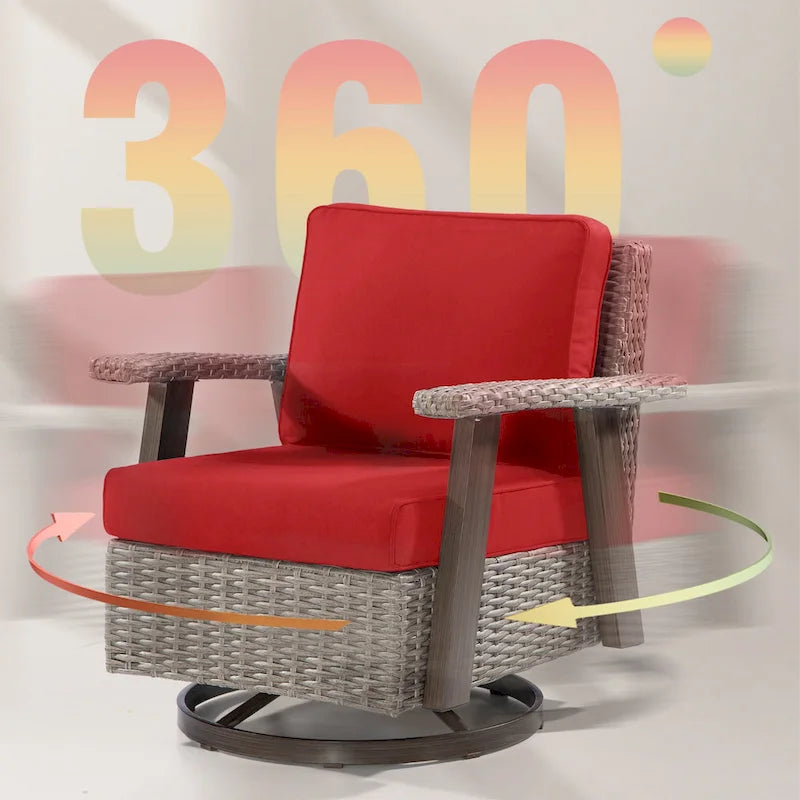Fauteuil à bascule d'extérieur Cozywor Wicker Patio, fauteuil inclinable pivotant