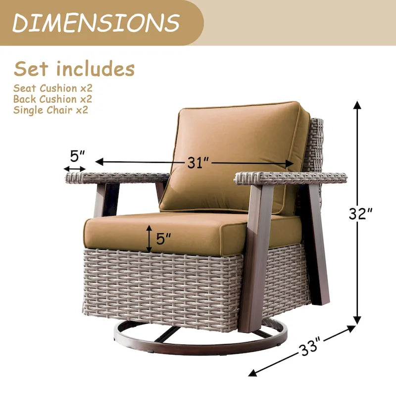 Fauteuil à bascule d'extérieur Cozywor Wicker Patio, fauteuil inclinable pivotant