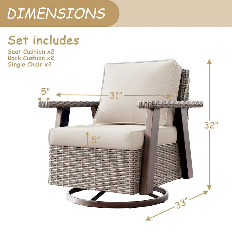 Fauteuil à bascule d'extérieur Cozywor Wicker Patio, fauteuil inclinable pivotant