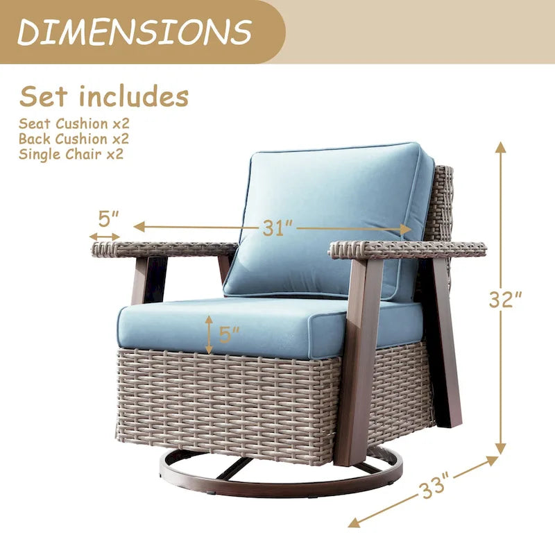 Fauteuil à bascule d'extérieur Cozywor Wicker Patio, fauteuil inclinable pivotant