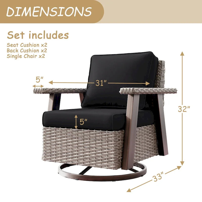 Fauteuil à bascule d'extérieur Cozywor Wicker Patio, fauteuil inclinable pivotant