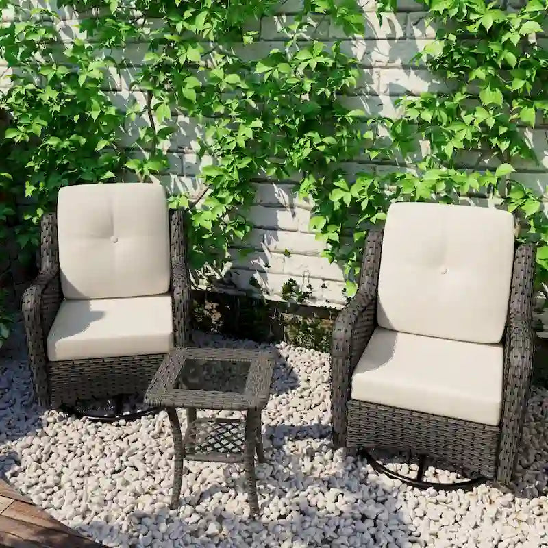 Ensemble Bistro 3 Pièces de Chaises Basculantes Pivotantes en Rotin pour Extérieur