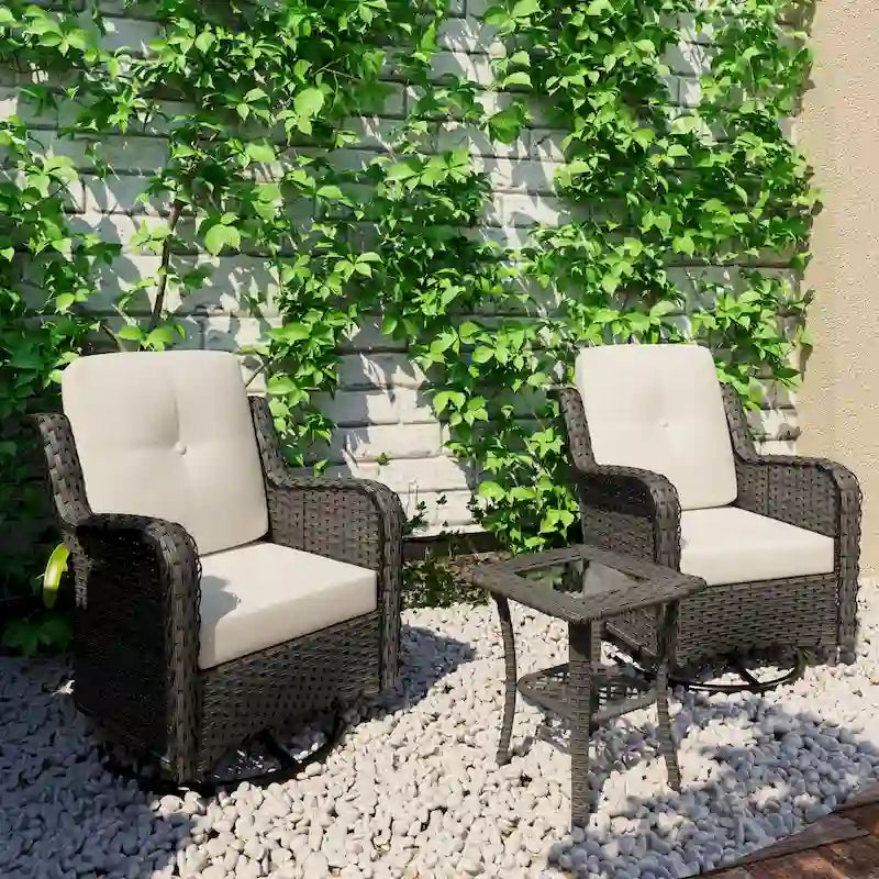 Ensemble Bistro 3 Pièces de Chaises Basculantes Pivotantes en Rotin pour Extérieur