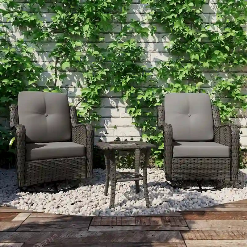 Ensemble Bistro 3 Pièces de Chaises Basculantes Pivotantes en Rotin pour Extérieur
