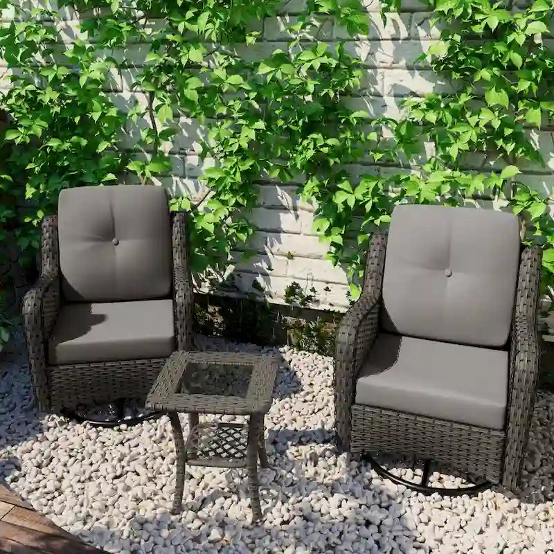 Ensemble Bistro 3 Pièces de Chaises Basculantes Pivotantes en Rotin pour Extérieur