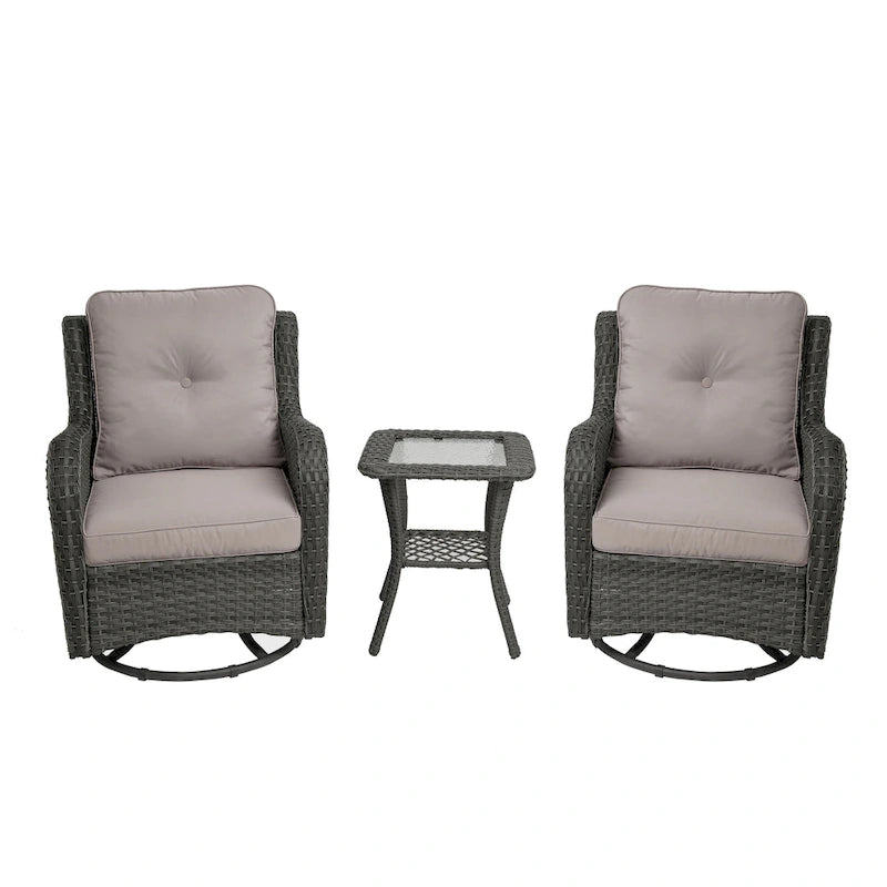 Ensemble Bistro 3 Pièces de Chaises Basculantes Pivotantes en Rotin pour Extérieur