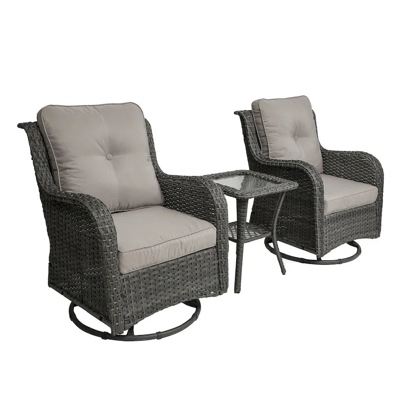Ensemble Bistro 3 Pièces de Chaises Basculantes Pivotantes en Rotin pour Extérieur