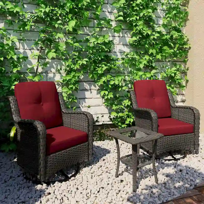 Ensemble Bistro 3 Pièces de Chaises Basculantes Pivotantes en Rotin pour Extérieur