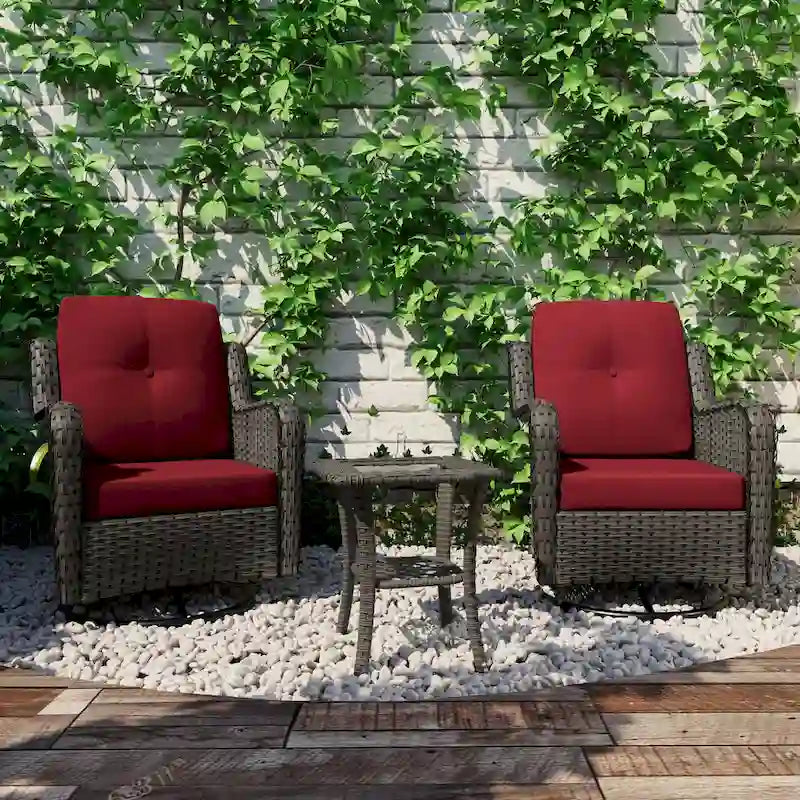 Ensemble Bistro 3 Pièces de Chaises Basculantes Pivotantes en Rotin pour Extérieur