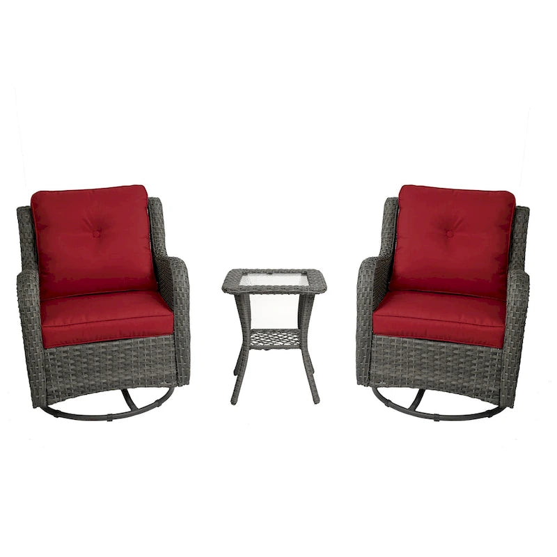 Ensemble Bistro 3 Pièces de Chaises Basculantes Pivotantes en Rotin pour Extérieur