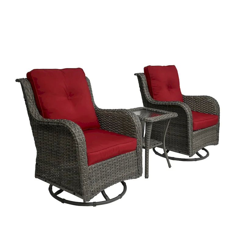 Ensemble Bistro 3 Pièces de Chaises Basculantes Pivotantes en Rotin pour Extérieur
