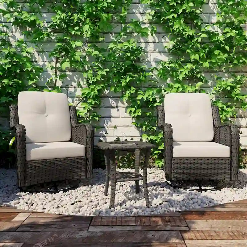 Ensemble Bistro 3 Pièces de Chaises Basculantes Pivotantes en Rotin pour Extérieur